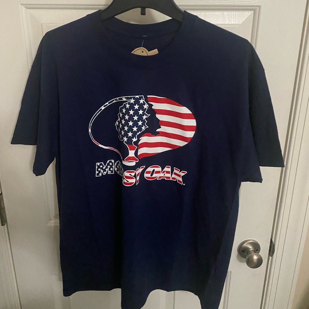 NWT  Mossy Oak Shirt Men's Large Blue Tree Stars & Stripes USA Y2K OutdoorsFlag